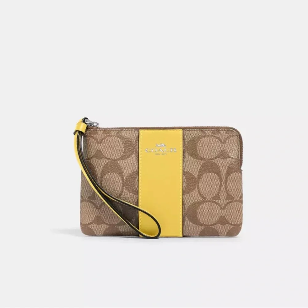 Coach Brown and Yellow Signature Wristlet